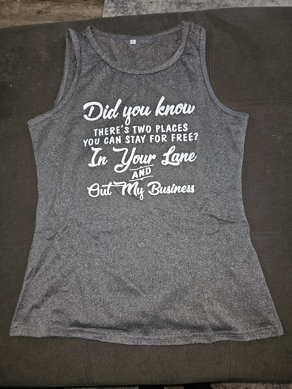 Graphic Racerback Tank Top - Gray with White Script